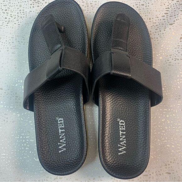 WANTED Black Thong Slides Platform Slippers - Picture 1 of 9